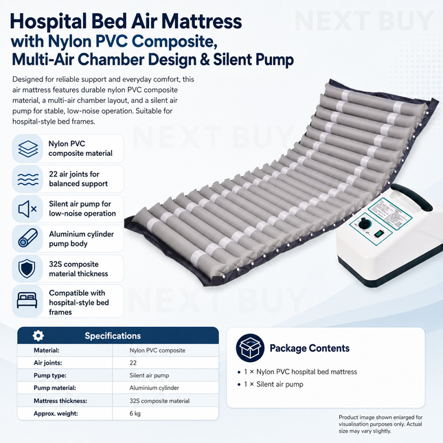 Hospital Bed Air Mattress with Nylon PVC Composite, Multi-Air Chamber Design & Silent Pump