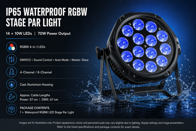 IP65 Waterproof RGBW Stage Par Light 14x10W LED Outdoor Indoor Event Lighting DMX Sound Activated Control