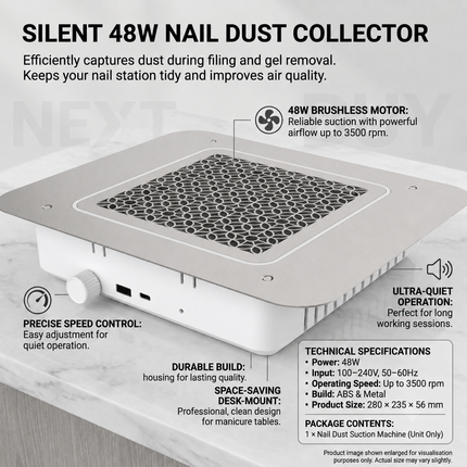 Professional Nail Dust Suction Machine 48W for Manicure Table with Silent Motor