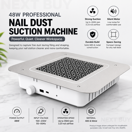 Professional Nail Dust Suction Machine 48W for Manicure Table with Silent Motor