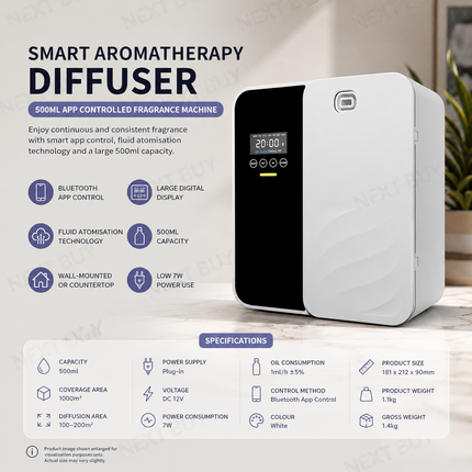 Smart Aromatherapy Diffuser 500ml Large Capacity App Controlled Fragrance Machine