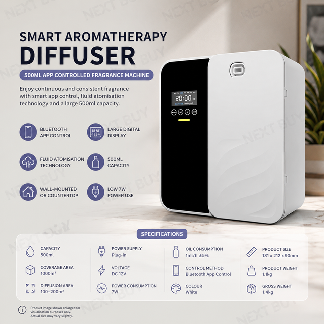 Smart Aromatherapy Diffuser 500ml Large Capacity App Controlled Fragrance Machine