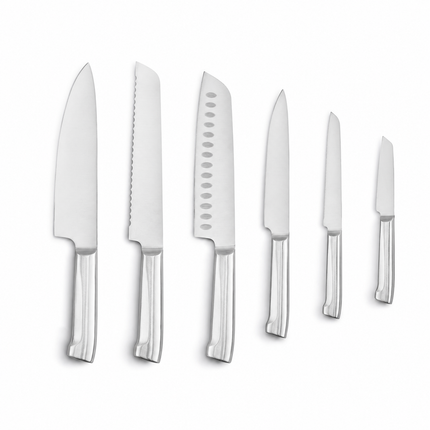 6-Piece Stainless Steel Kitchen Knife Set with Retro-Style Metal Knife Holder - 5 Colours