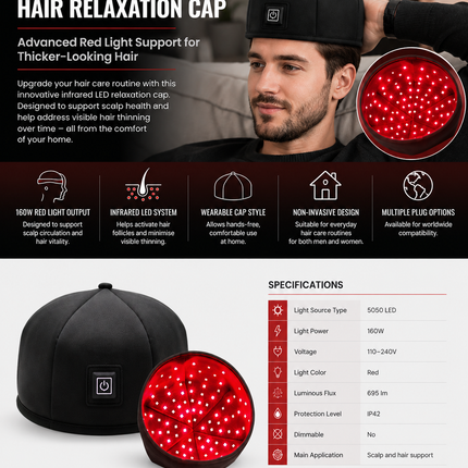 Infrared LED Hair Relaxation Cap – Red Light Support for Fuller-Looking Hair