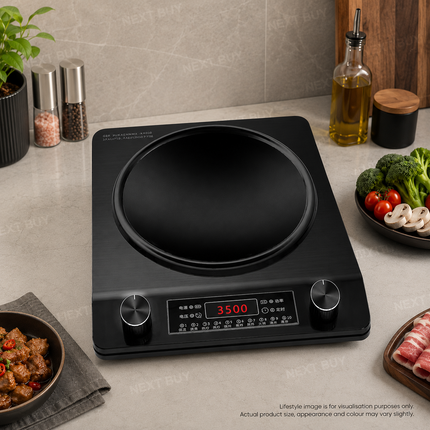 3500W Concave Induction Cooktop with Dual Control Knobs Black