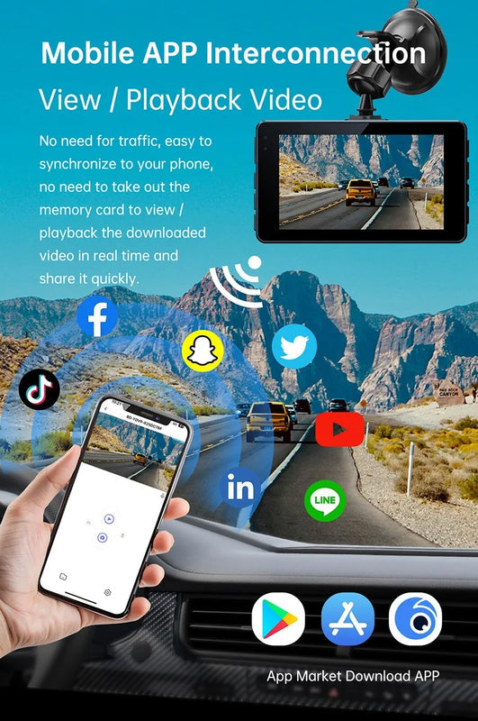 Dual Lens 4K Car Dash Camera with Wi-Fi and Night Vision – Black