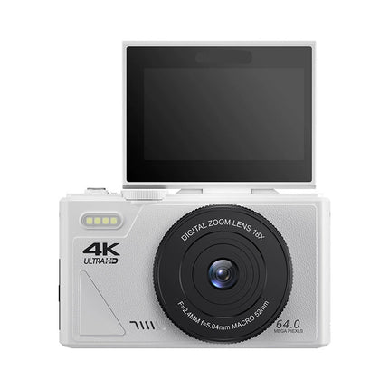 Professional 4K Wireless Digital Camera with Flip-Out Screen Portable CMOS Vlogging Camera – White