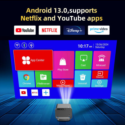 Portable Full HD Smart Projector with Auto Focus, Keystone Correction
