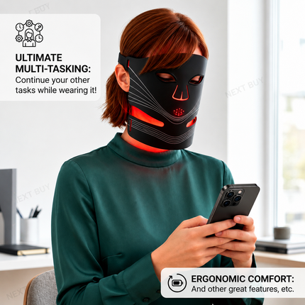 Red Light & Near-Infrared LED Facial Mask – 104 LEDs for Face & Neck Rejuvenation, Wireless Silicone Design