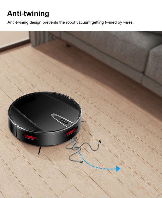 Cordless Smart Robot Vacuum Cleaner with App Control, Double Brushes, Wet & Dry Cleaning, 0.6L Dust Tank – Black