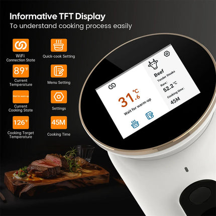 Smart WiFi Immersion Circulator 1000W with Ultra-Accurate Temperature Control & Even Heat Flow