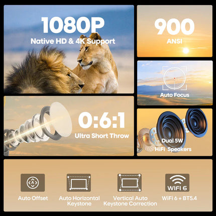Portable Smart Projector Android 11 Auto Focus 1080p Full HD Display