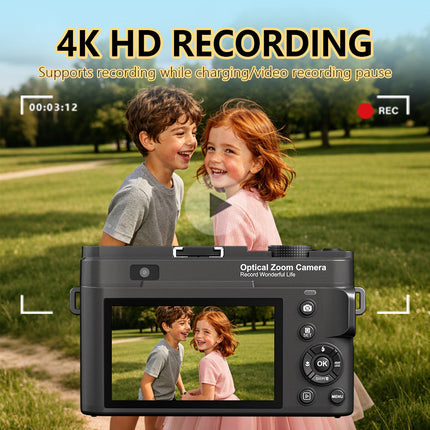 4K Digital Camera with 75MP Photos, 12x Optical Zoom, WiFi & 3.0" HD Display