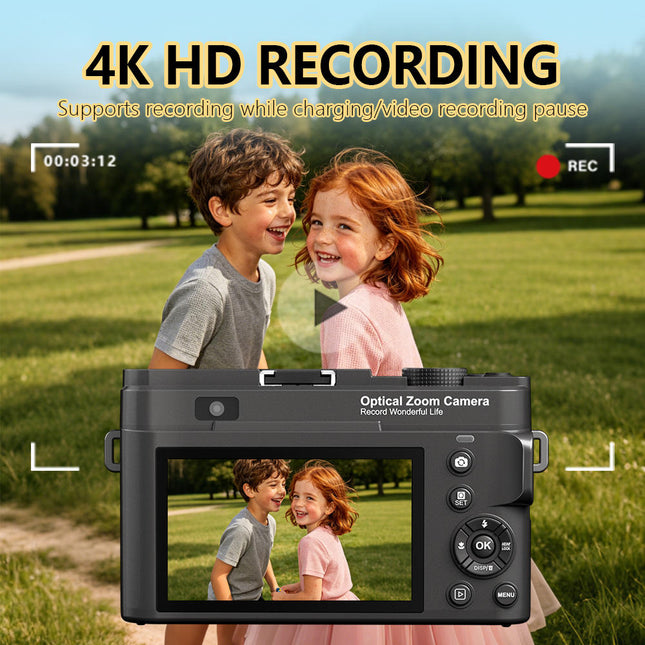 4K Digital Camera with 75MP Photos, 12x Optical Zoom, WiFi & 3.0" HD Display