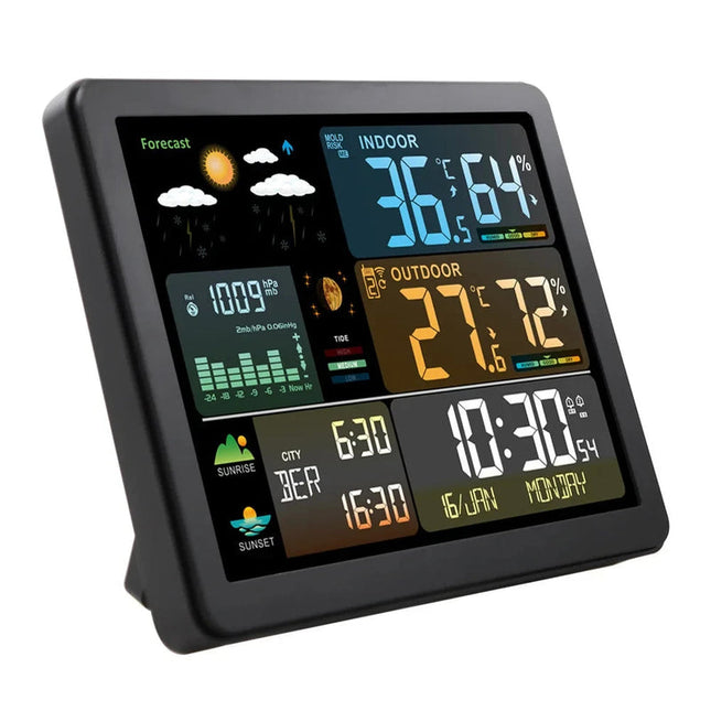 Smart Indoor & Outdoor Weather Display with Dual Alarm Clock, Lunar Data, and Wireless Sensors