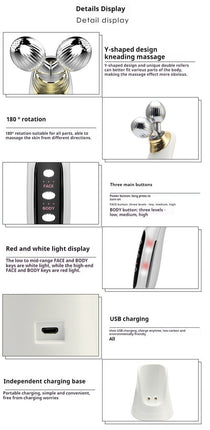 Cordless 3D Y-Shaped Electric Face & Body Massager – Rechargeable Skin Toning Roller with Stand