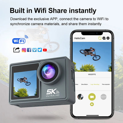 5K Ultra HD Dual Screen Action Camera with WiFi & Remote Control