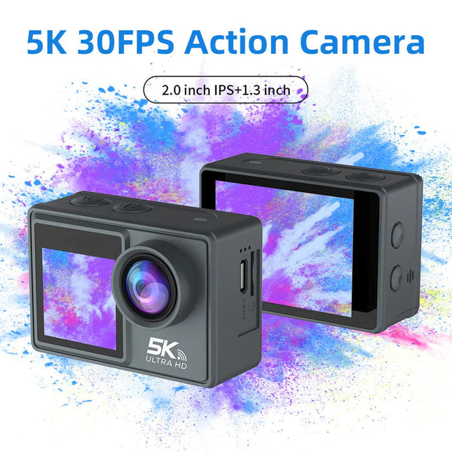 Professional 5K Waterproof Sports Camera with Front & Rear Display and Wireless Control