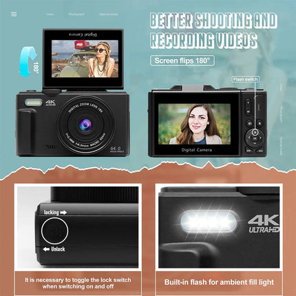 Ultra Clear 4K Mirrorless Camera with 18x Optical Zoom & Wireless Sharing – Compact Vlogging Camera