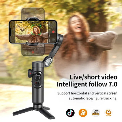AI-Powered 3-Axis Phone Stabilizer with Auto Face Follow & Wireless Remote Control