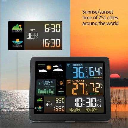 Smart Indoor & Outdoor Weather Display with Dual Alarm Clock, Lunar Data, and Wireless Sensors