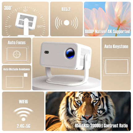Smart Mini LED Projector 1080P Auto Keystone Dual Band WiFi