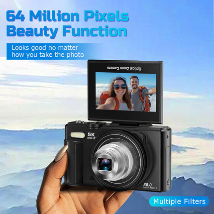 5K Digital Camera with 80MP HD Resolution, 12X Optical Zoom, Autofocus and WiFi