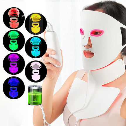 7 Colour LED Silicone Facial Mask – Rechargeable Light Relaxation Skin Care Device with Adjustable Intensity, 105 LEDs