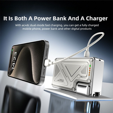 Portable 20000mAh Rechargeable Power Bank with Integrated AC Charger