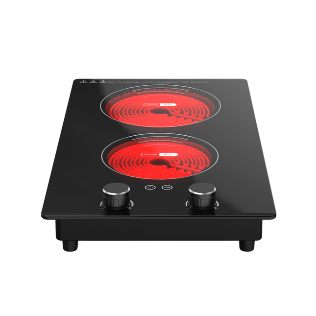 Built-In 2 Burner Infrared Electric Cooktop 1800W + 1200W with Micro Crystal Glass and Adjustable Heat Settings