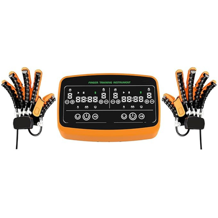Portable Electric Hand Relaxation Gloves Dual Hand Finger Recovery support Trainer Adjustable Intensity Orange