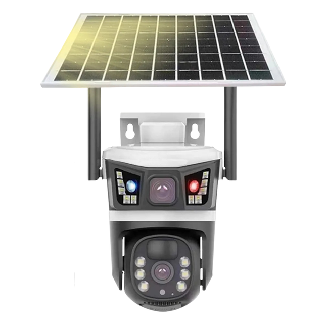Solar Wireless PTZ Camera Dual Lens 4MP Night Vision 3 Screen Solar Powered