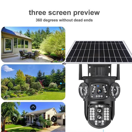 Solar Powered Dual-Lens Outdoor Security Camera with Full View Rotation & Two-Way Talk