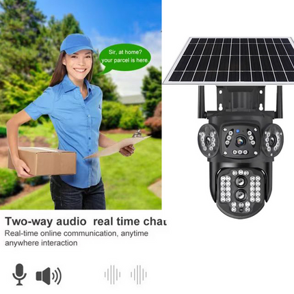 Solar Powered Dual-Lens Outdoor Security Camera with Full View Rotation & Two-Way Talk