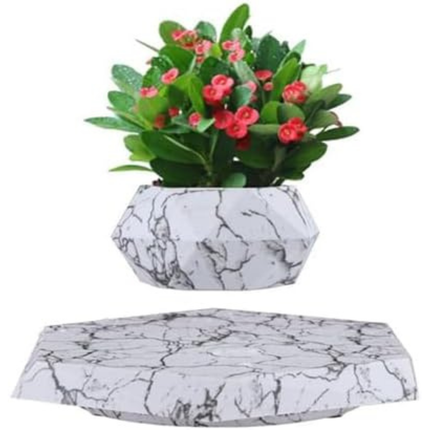 Floating Plant Pot Rotating Levitating Marble Base Modern Home Office Decor