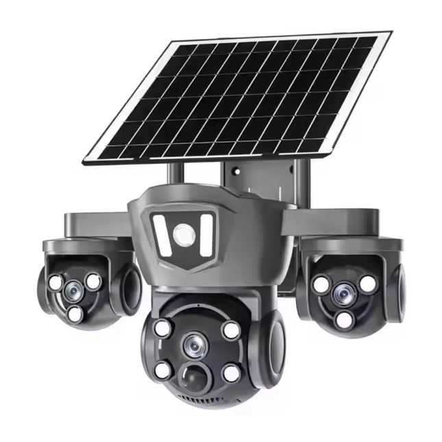 4G Solar PTZ Security Camera Triple Lens Night Vision 350 Degree Pan Outdoor
