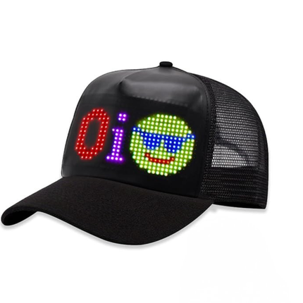 LED Programmable Baseball Cap with App Control Text Animations USB Rechargeable Black