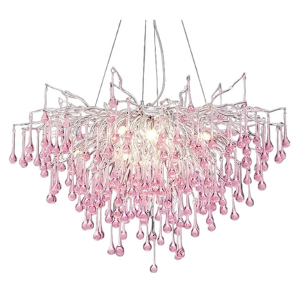 Modern Pink Water-Drop Branch Chandelier Ceiling Light for Hall & Living Room