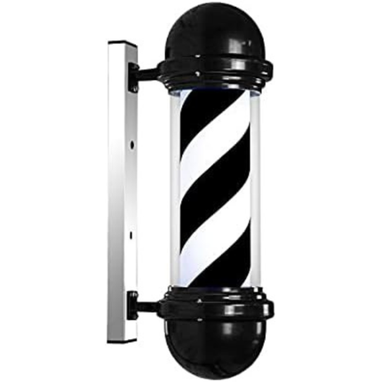 Classic LED Barber Pole Open Sign with Rotating Red White Blue Stripes for Salon Wall Mount