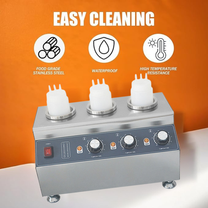 Commercial Electric Triple Sauce Dispenser Stainless Steel Countertop