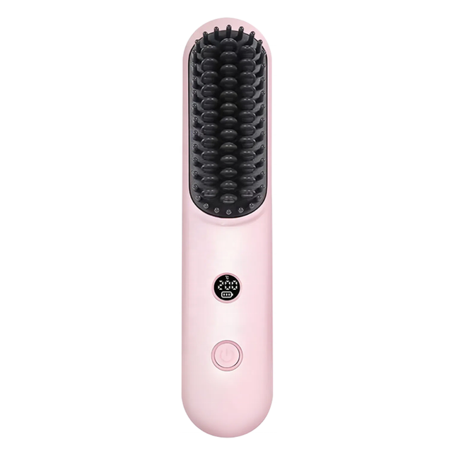 Portable Ionic Hair Straightener Brush Rechargeable with 3 Heat Settings LED Screen