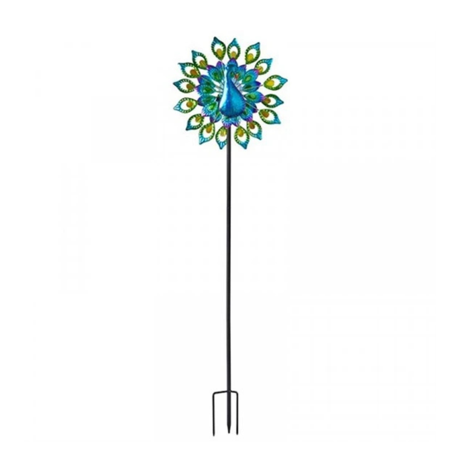 200cm Decorative Peacock Garden Windmill Sculpture with Colourful Motion Blades & Solar Illumination
