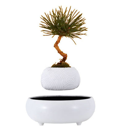 Magnetic Levitating Planter – Contemporary White Ceramic Plant Display for Office & Living Space