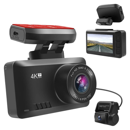 Dual Lens Dash Cam – 4K Front & 1080P Rear, WiFi Portable, Type-C, 2.45” IPS Screen