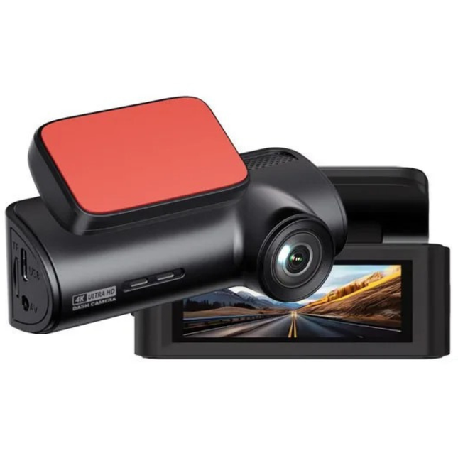 Dual Lens 4K Front + 1080P Rear Dash Camera with WiFi & Car Charger – Black