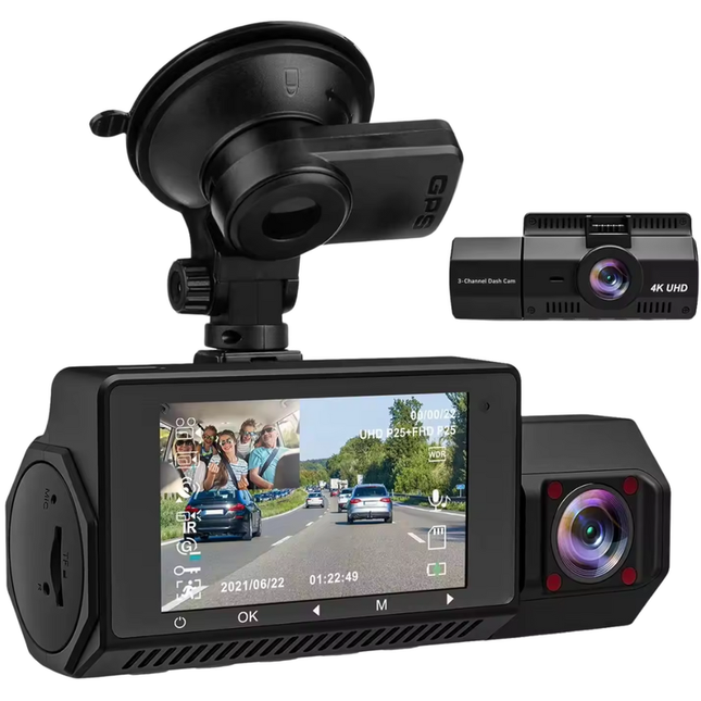 4K Dual Dash Camera Front + Rear with 3" IPS Screen, WiFi & Type-C Connectivity – Black