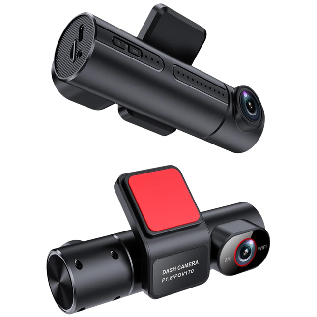 Triple Camera WiFi Car Dash Recorder with 2K Front and Dual 1080p Views Black
