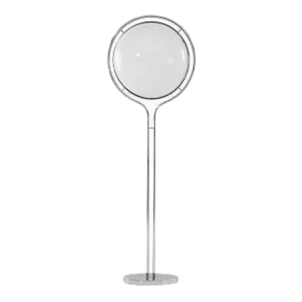 White Acrylic Globe Floor Lamp with Chrome Base – Modern Planet-Inspired Design