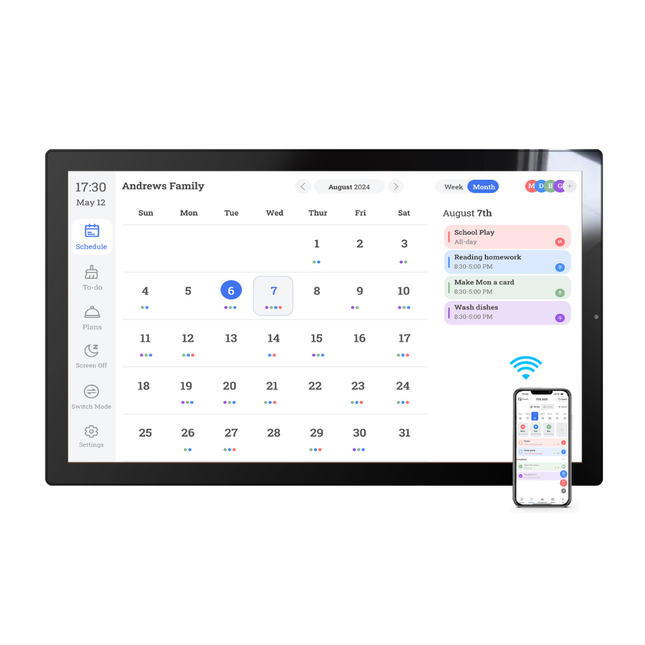 32" Smart Digital Calendar Wall Display WiFi Touchscreen Family Planner with Clock & Media Playback