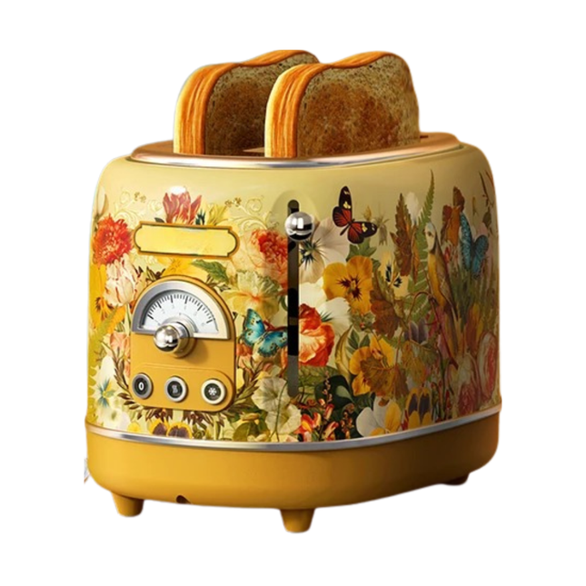 Retro Style 2 Slice Bread Toaster with Defrost Reheat and Crumb Tray 220-240V